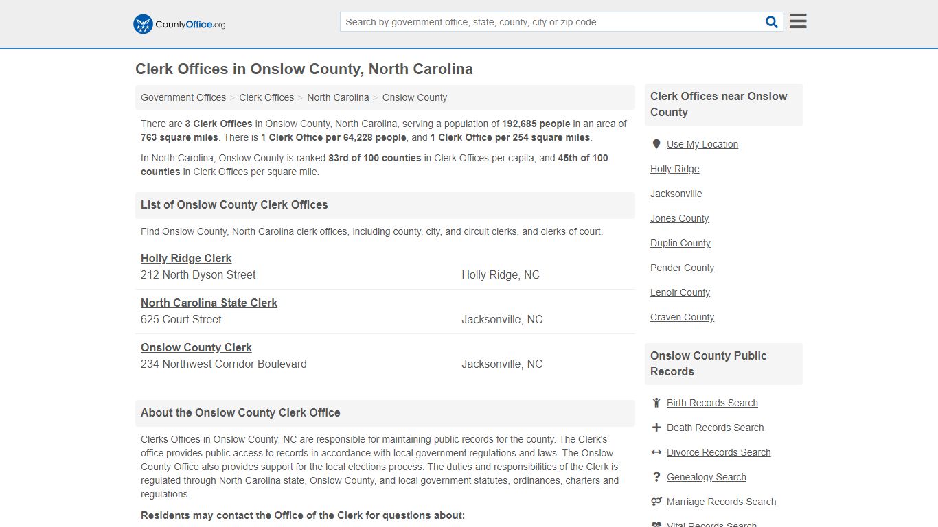 Clerk Offices - Onslow County, NC (County & Court Records)